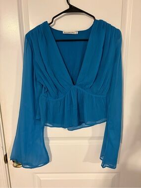 Abercrombie & Fitch Bright Teal V-Neck Peplum Blouse